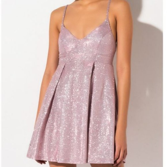 Akira Metallic Glitter Pink Mini Dress - NWT! - Picture 2 of 12
